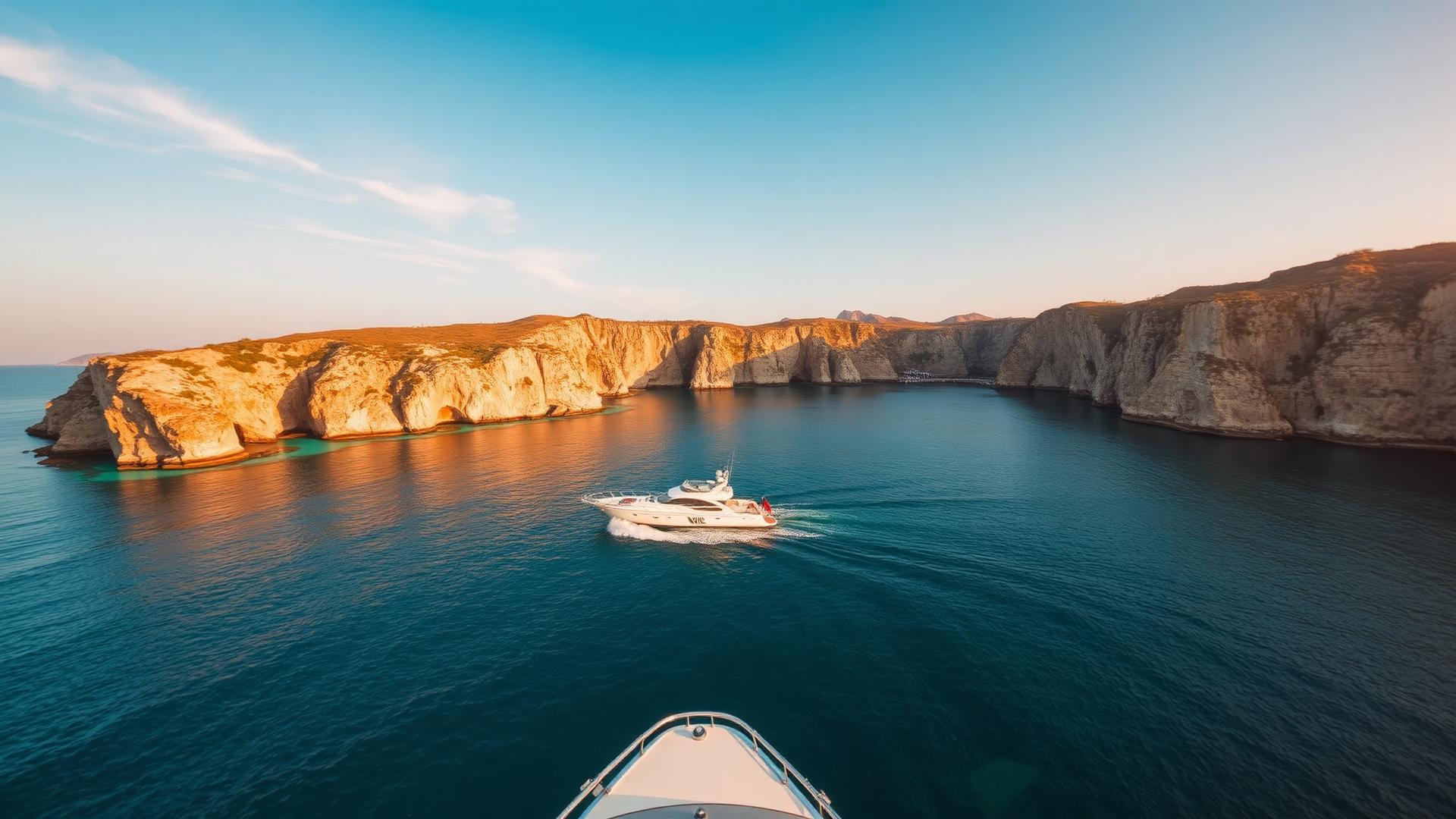 Yacht di lusso lungo la Costa degli Dei al tramonto